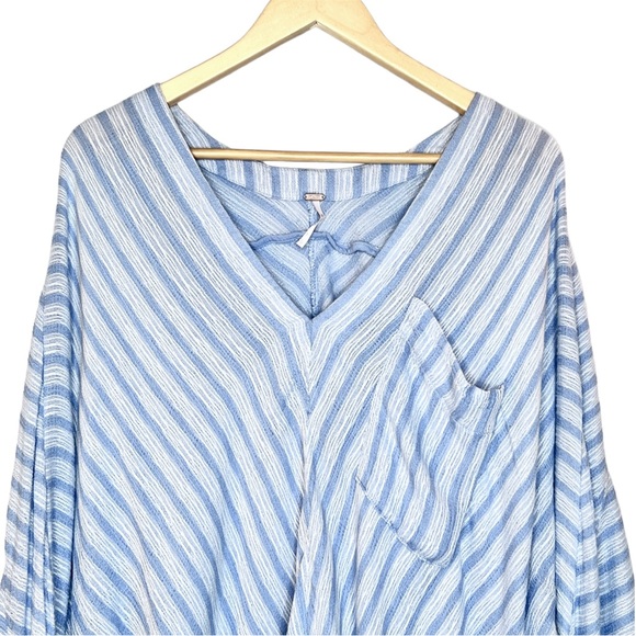 Free People Morning Solid Blue White Striped Long Sleeve Top Large Dolman Sleeve - Picture 6 of 16